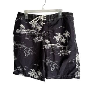 GAP Black Hawaii Print Lined Mens Swim Board Shorts, L